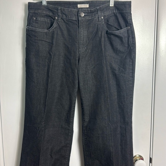 Eileen Fisher Organic Cotton Straight Leg Gray Black Jeans Size 12 - Picture 2 of 14